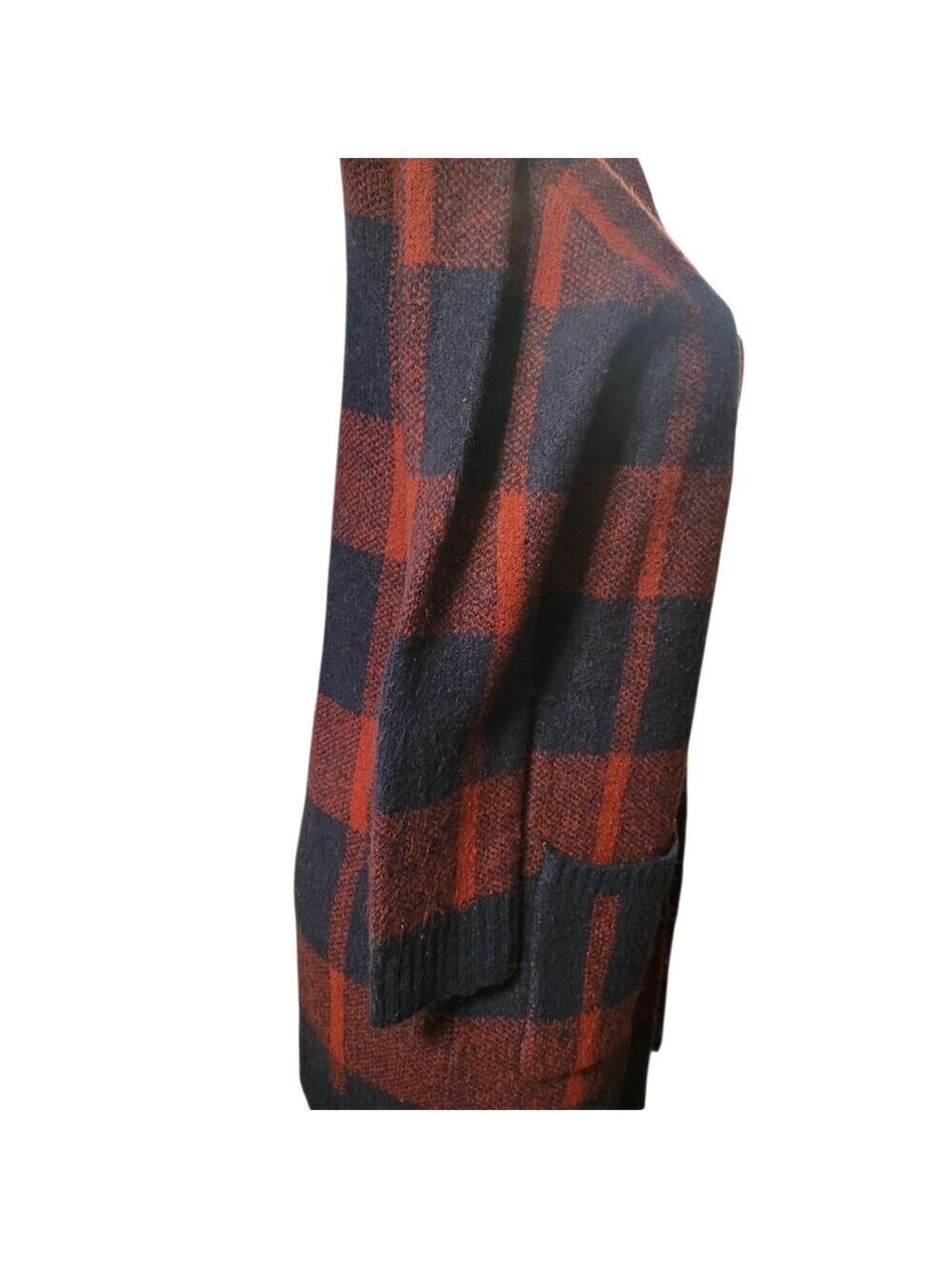 Atmosphere Rust Red & Black Plaid Open-Front Cardigan Small Alpine Western - Picture 3 of 5